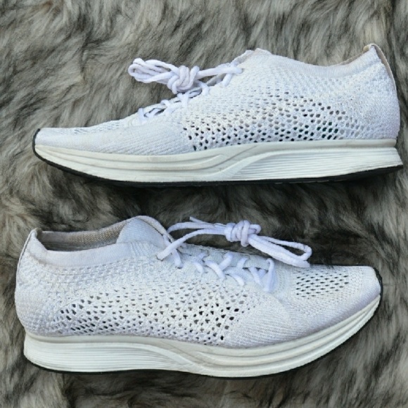 Nike Shoes - Nike Flyknit Racer White Goddess Edition Shoes